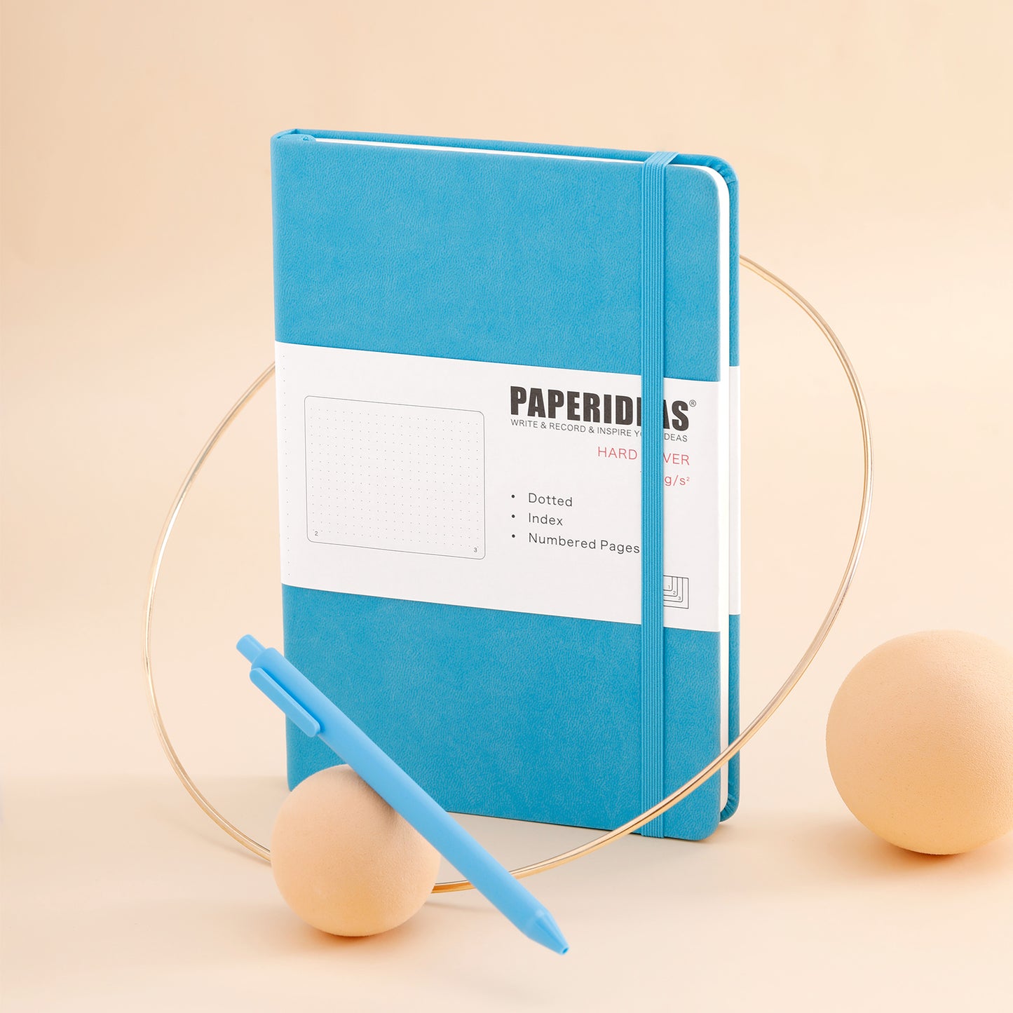 PAPERIDEAS Notebook, hard cover, A5 size (14.3 x 21 cm), Ruled, Squared, and Dotted Pages, with elastic band