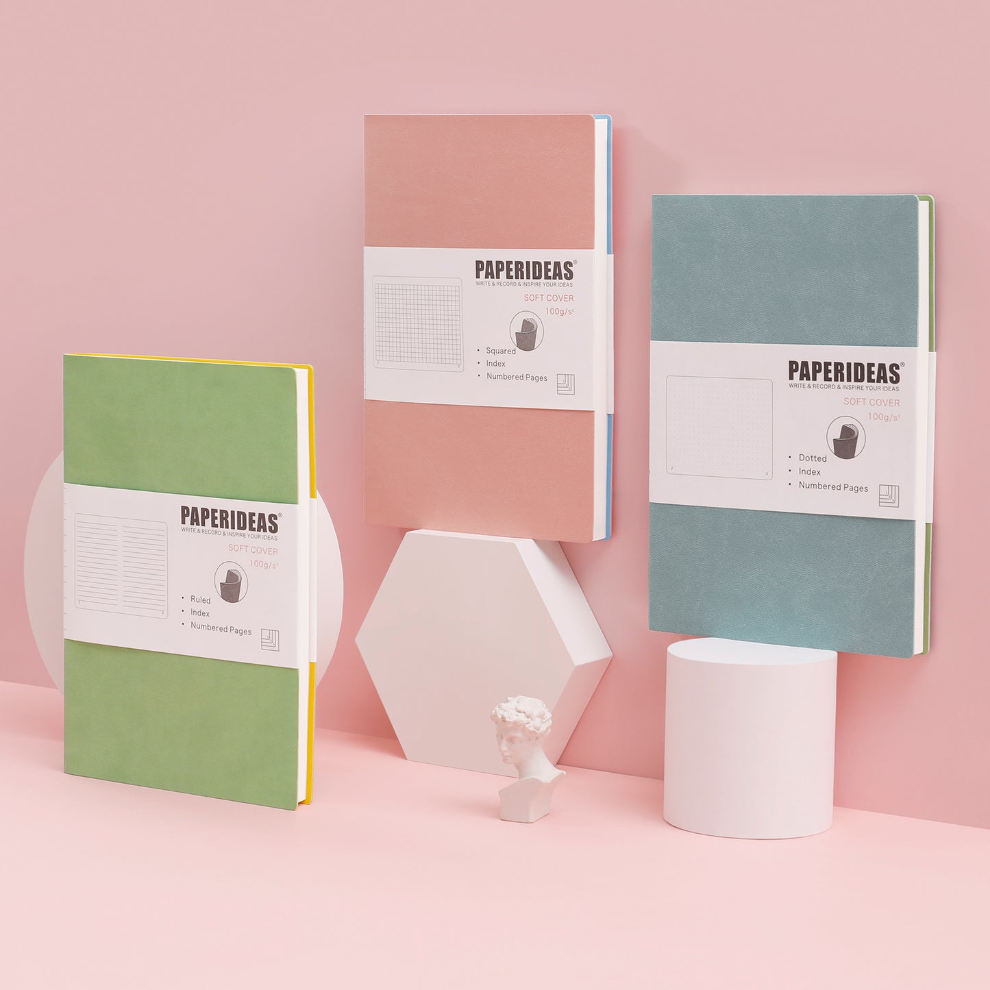 PAPERIDEAS ノート A5サイズ(横14.3×縦21 cm) ソフトカバー 横罫、方眼、ドット入り