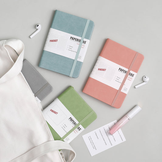PAPERIDEAS Notebook A6 Pocket Size (10cm wide x 15cm long) Hard Cover with Elastic Band