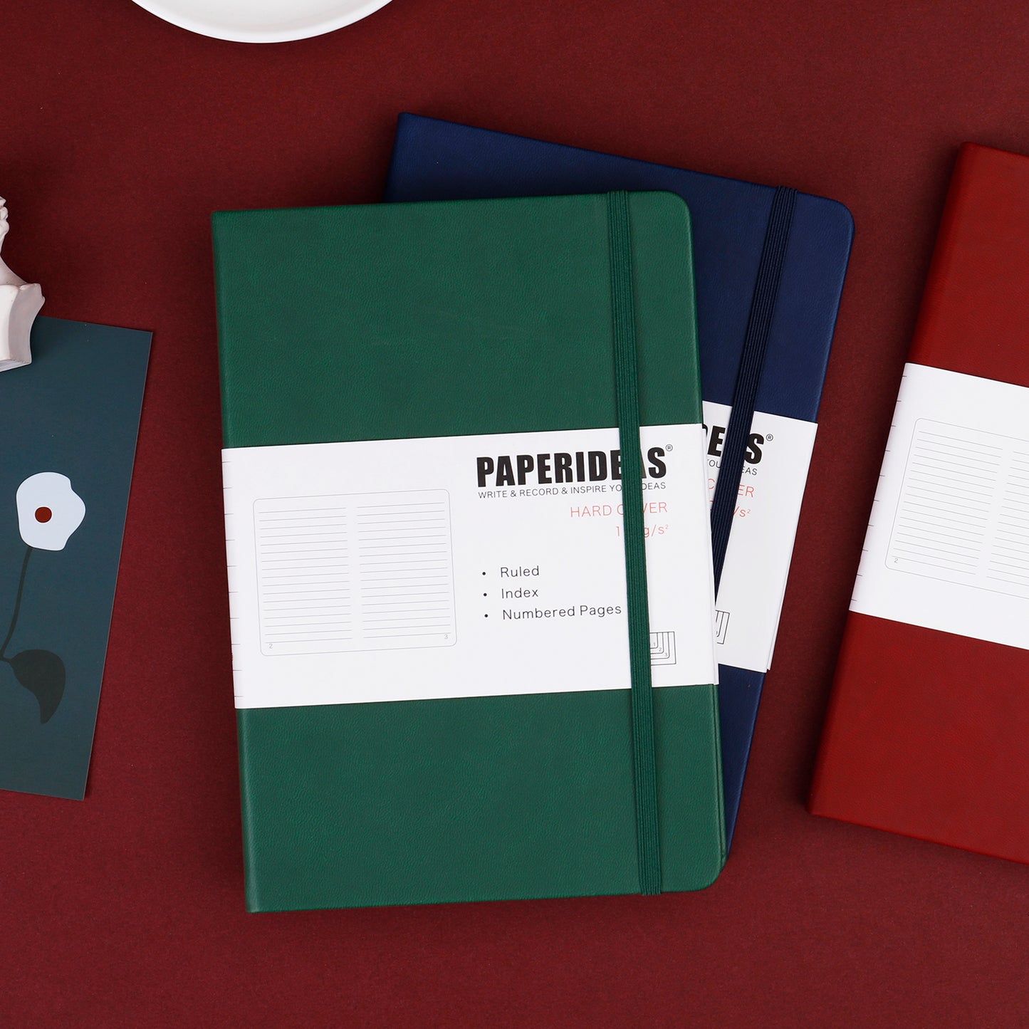 PAPERIDEAS Notebook, hard cover, A5 size (14.3 x 21 cm), Ruled, Squared, and Dotted Pages, with elastic band