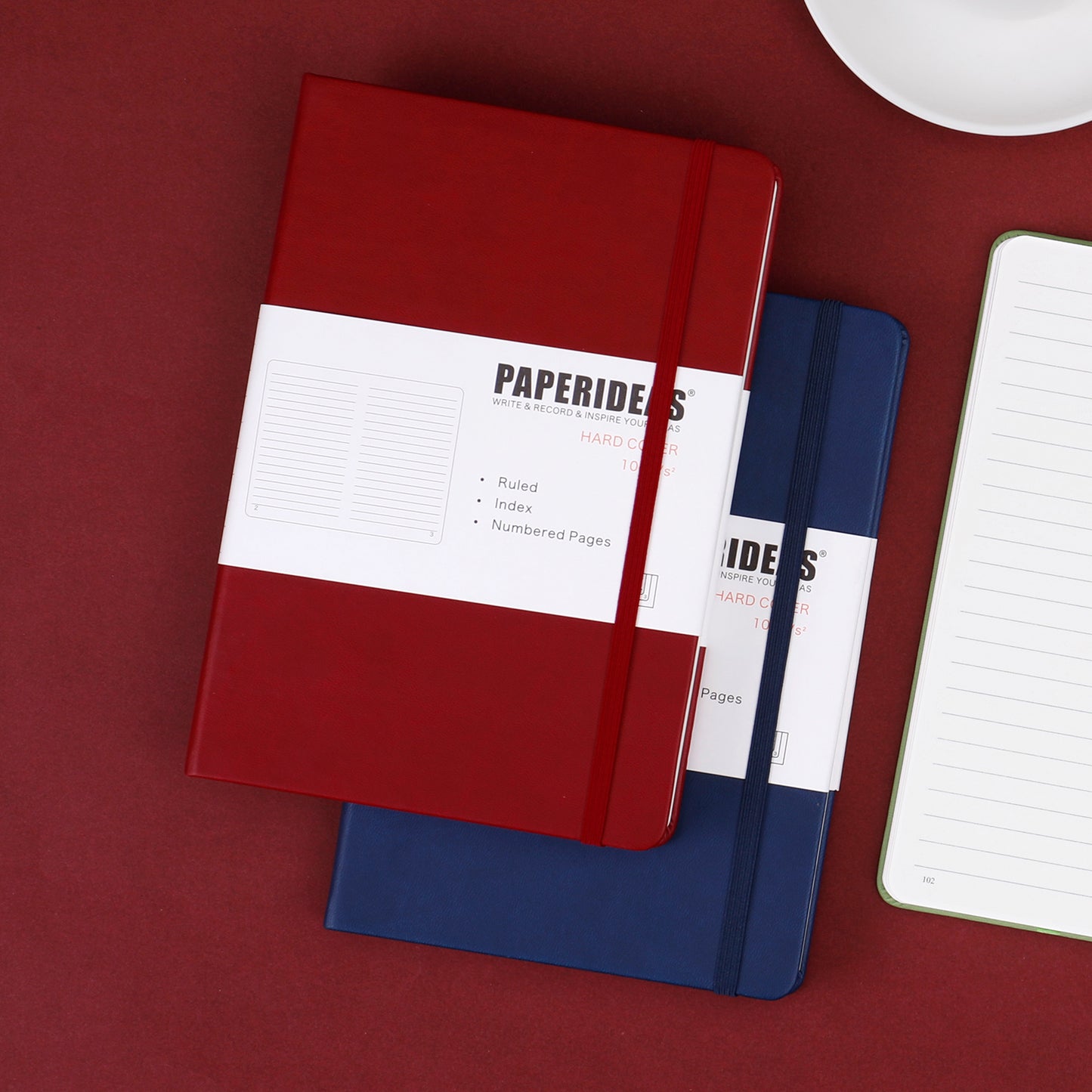 PAPERIDEAS Notebook, hard cover, A5 size (14.3 x 21 cm), Ruled, Squared, and Dotted Pages, with elastic band