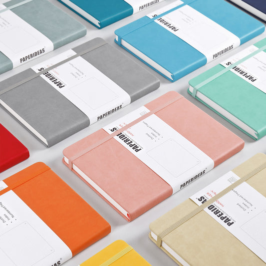 PAPERIDEAS Notebook, hard cover, A5 size (14.3 x 21 cm), Ruled, Squared, and Dotted Pages, with elastic band