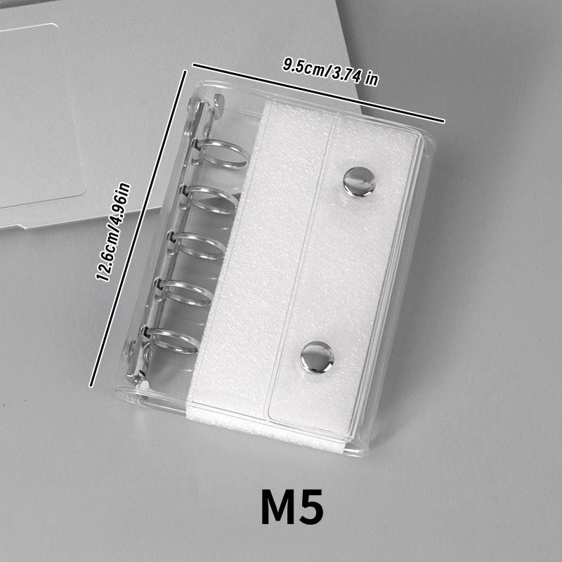 シール帳 M5 A7 透明 クリアバインダー ダブルボタン クリアファイル 透明ポケット かわいい 文房具 推し活 シール収納 透明PVCカバー ミニ手帳 カラフルスター