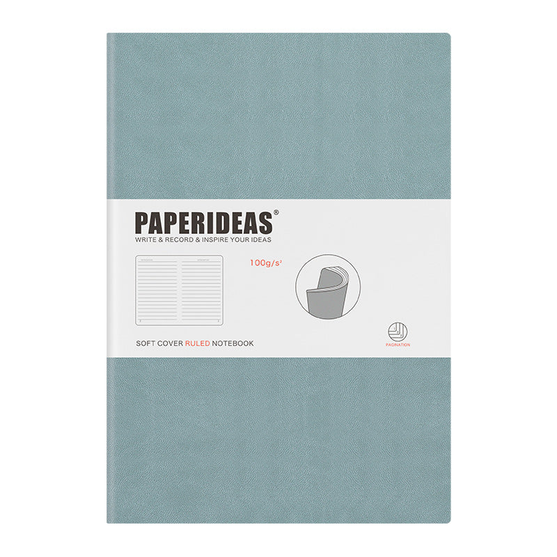 PAPERIDEAS Notebook B5 size (17.2cm wide x 24.6cm long) Leather soft cover All pages numbered Ruled, Squared, Dotted