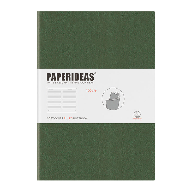 PAPERIDEAS Notebook B5 size (17.2cm wide x 24.6cm long) Leather soft cover All pages numbered Ruled, Squared, Dotted