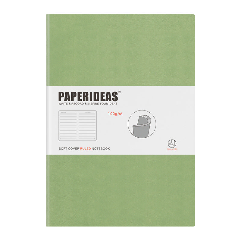 PAPERIDEAS Notebook B5 size (17.2cm wide x 24.6cm long) Leather soft cover All pages numbered Ruled, Squared, Dotted