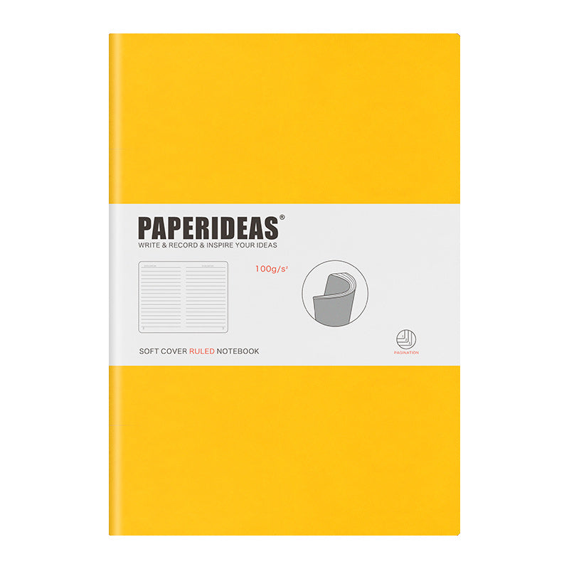 PAPERIDEAS Notebook B5 size (17.2cm wide x 24.6cm long) Leather soft cover All pages numbered Ruled, Squared, Dotted