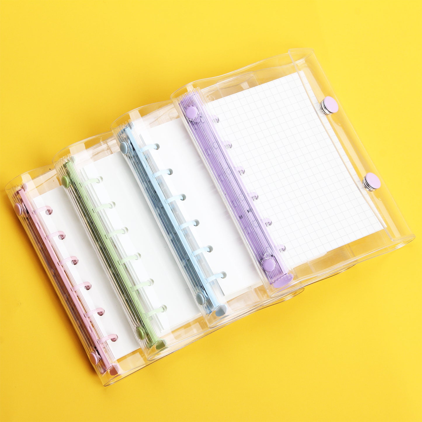 透明 シール帳 A7サイズ ダブルボタン PVCカバー カラフルリング 6穴 ミニ手帳 ノート 学生用 メモ 推し活 コラージュにも