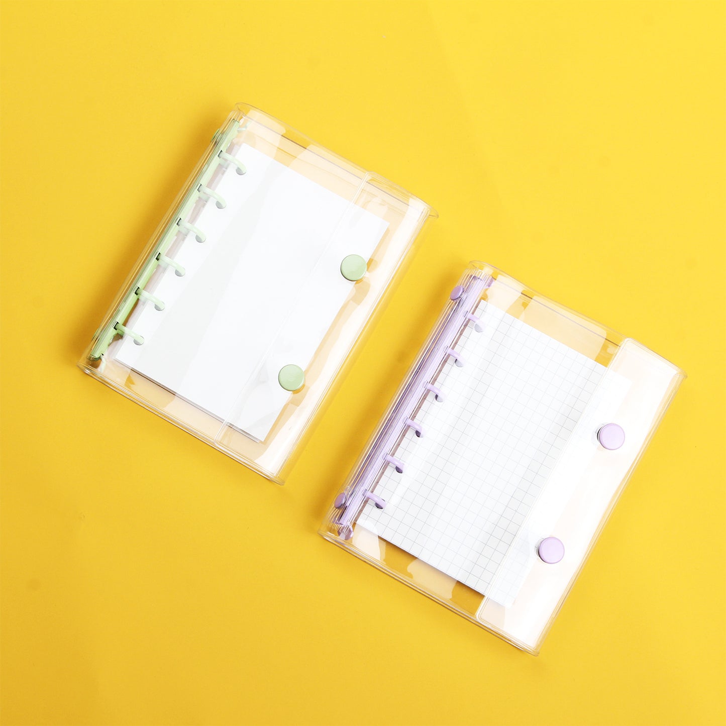 透明 シール帳 A7サイズ ダブルボタン PVCカバー カラフルリング 6穴 ミニ手帳 ノート 学生用 メモ 推し活 コラージュにも