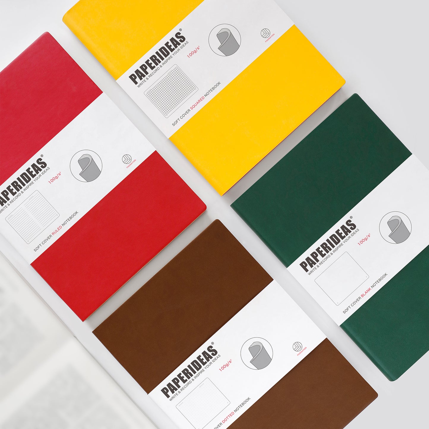 PAPERIDEAS Notebook B5 size (17.2cm wide x 24.6cm long) Leather soft cover All pages numbered Ruled, Squared, Dotted