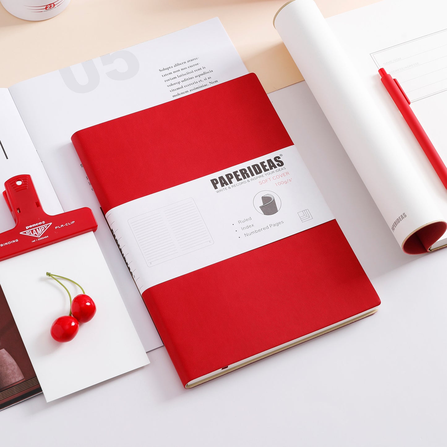 PAPERIDEAS Notebook B5 size (17.2cm wide x 24.6cm long) Leather soft cover All pages numbered Ruled, Squared, Dotted
