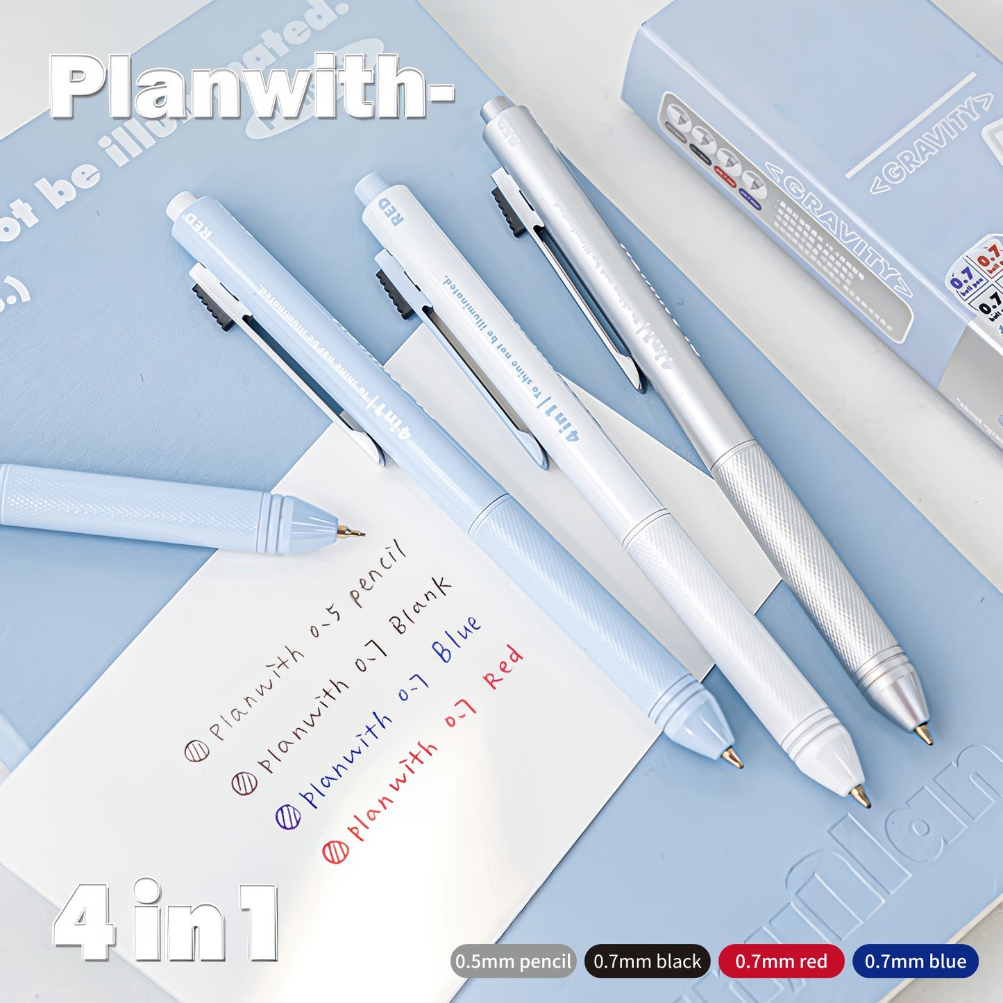 【新発売】4in1 多機能ペン ノック式 3色ボールペン（黒・赤・青）＋シャープペン 傾けて切替 消しゴム付き 高級感ケース付 勉強・ビジネス対応