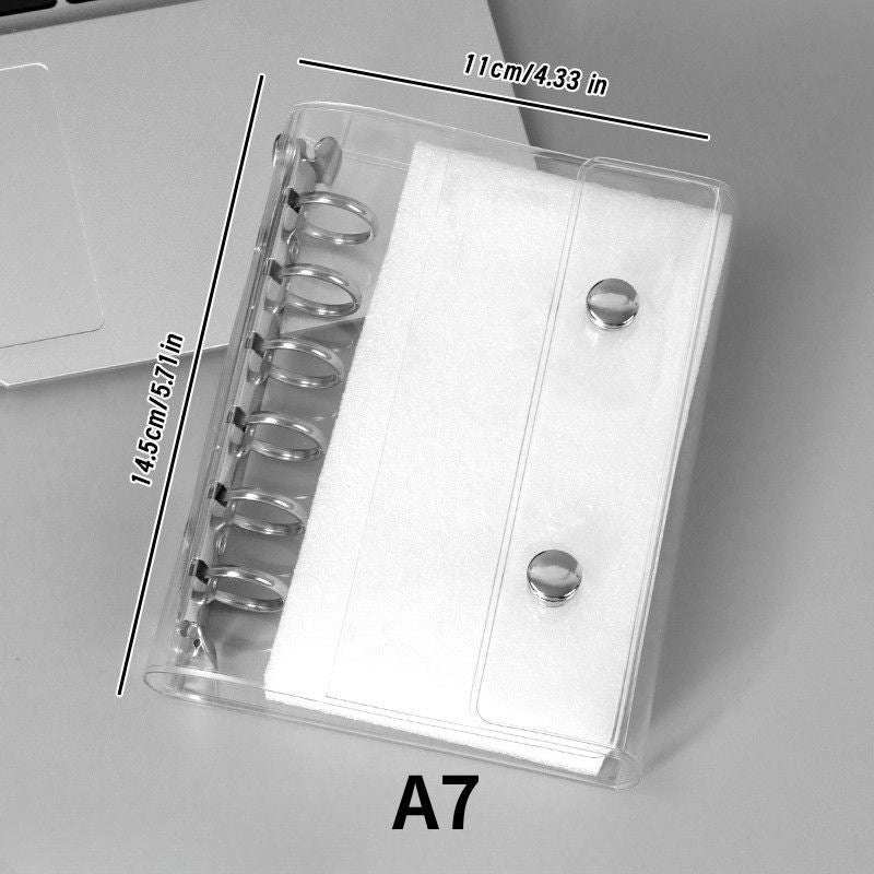 シール帳 M5 A7 透明 クリアバインダー ダブルボタン クリアファイル 透明ポケット かわいい 文房具 推し活 シール収納 透明PVCカバー ミニ手帳 カラフルスター