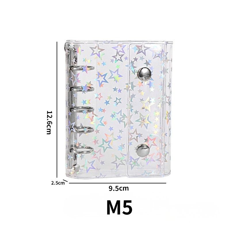 シール帳 M5サイズ クリアバインダー ダブルボタン仕様 星柄ホログラム カラフルスター 透明PVCカバー ミニ手帳 シール収納 推し活グッズ かわいい文房具