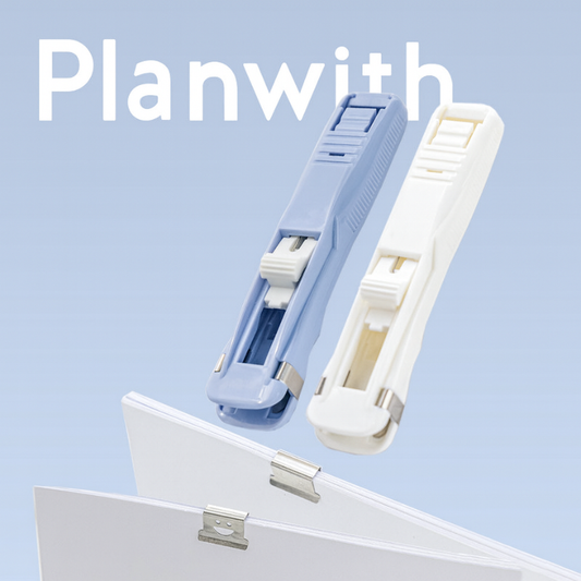 【新発売】Planwith 針なしホッチキス クリッププッシャー Pushシリーズ くすみカラー おしゃれ 文房具 シンプル かわいい ホワイト ブルー 40枚まで対応 紙を傷めない 繰り返し使える 省力タイプ