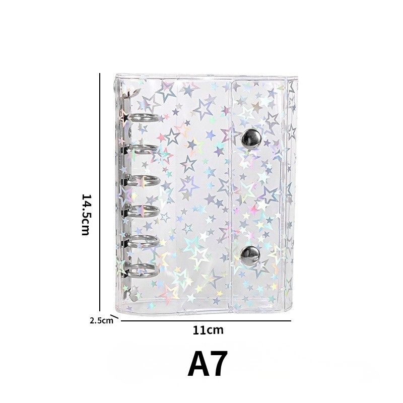 シール帳 M5サイズ クリアバインダー ダブルボタン仕様 星柄ホログラム カラフルスター 透明PVCカバー ミニ手帳 シール収納 推し活グッズ かわいい文房具