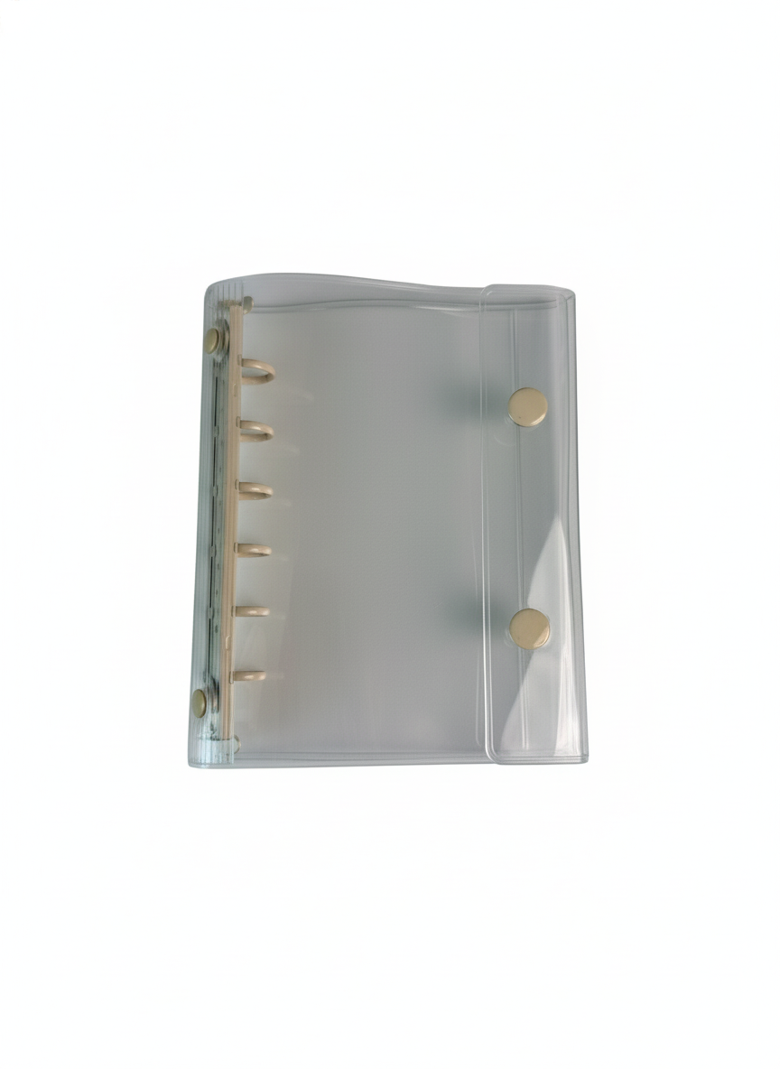 透明 シール帳 A7サイズ ダブルボタン PVCカバー カラフルリング 6穴 ミニ手帳 ノート 学生用 メモ 推し活 コラージュにも