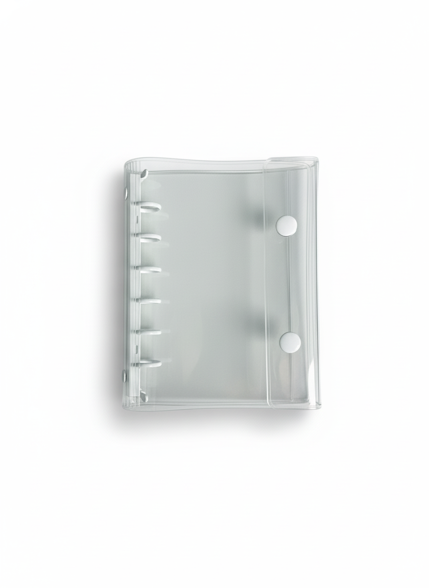 透明 シール帳 A7サイズ ダブルボタン PVCカバー カラフルリング 6穴 ミニ手帳 ノート 学生用 メモ 推し活 コラージュにも