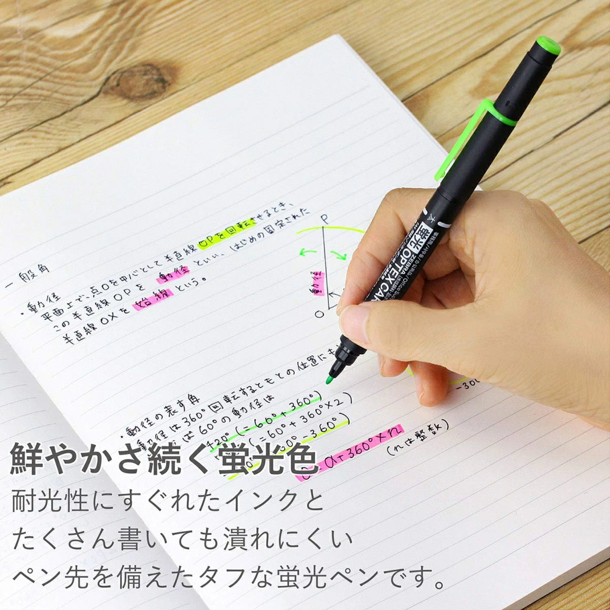 蛍光オプテックスケア 5色セット｜水性顔料インク｜再生素材使用のエコ蛍光ペン