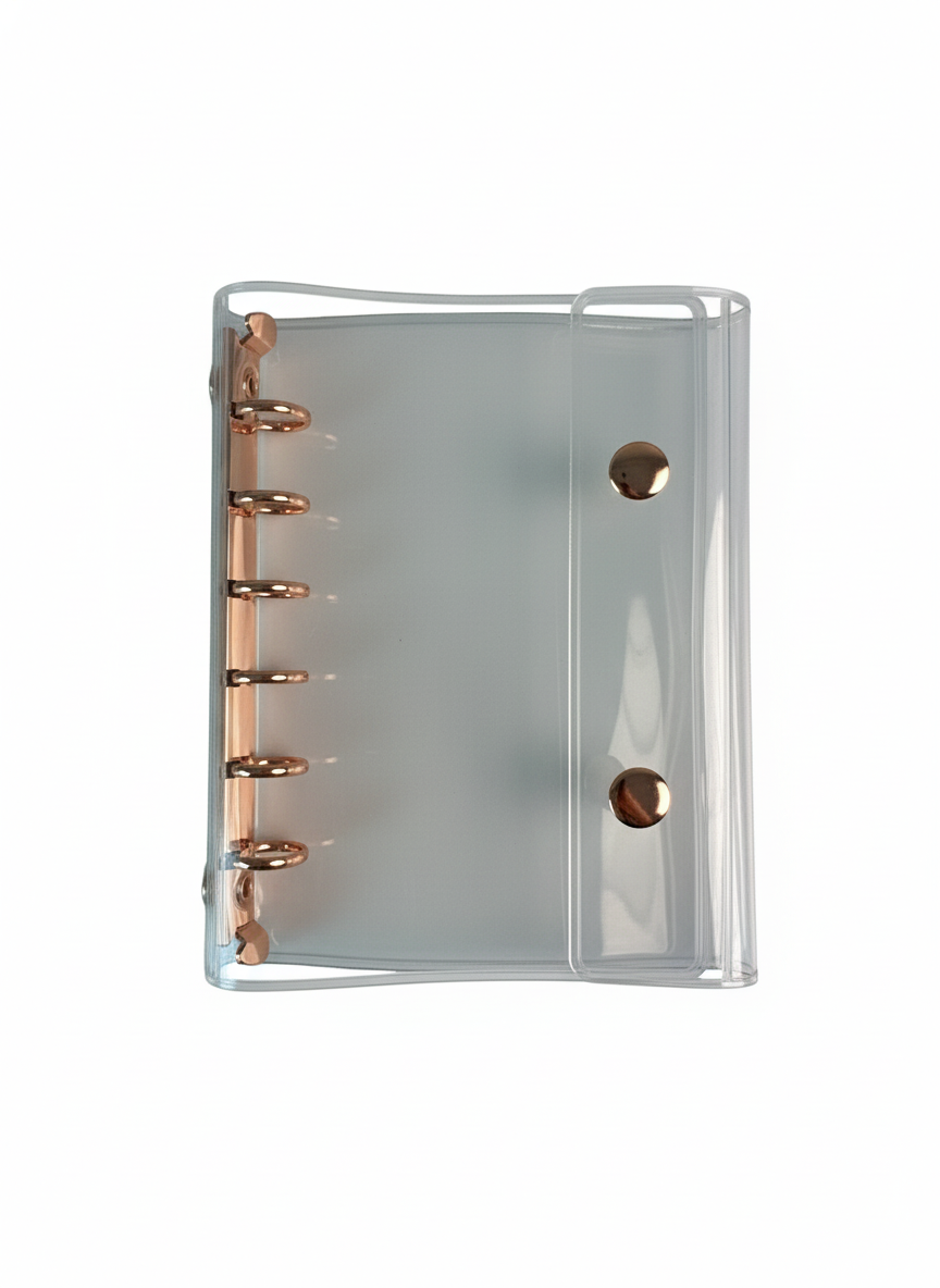 透明 シール帳 A7サイズ ダブルボタン PVCカバー カラフルリング 6穴 ミニ手帳 ノート 学生用 メモ 推し活 コラージュにも