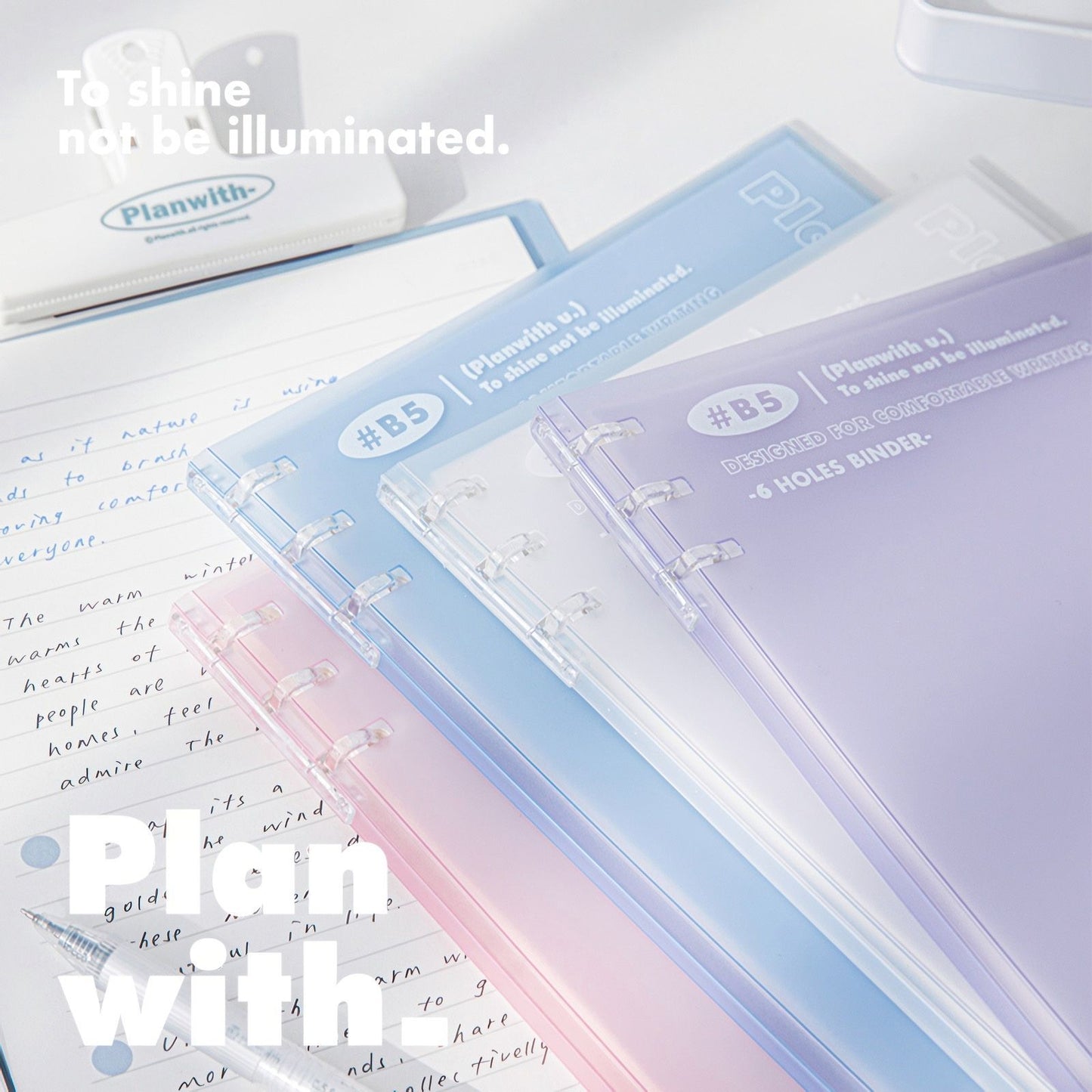 【新発売】Planwith ソフト ルーズリーフバインダー B5 6穴（2×3穴）｜ノートのように使える 360°折り返しタイプ 100g上質紙 勉強用 仕事用 日記 ギフト 全4色