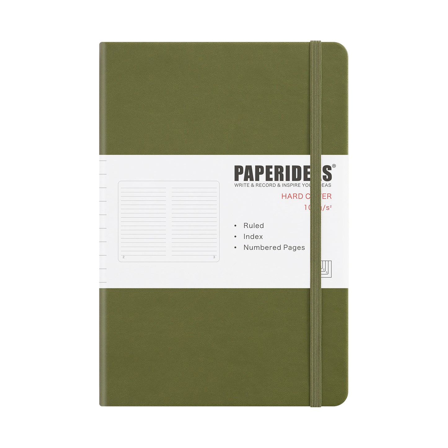 PAPERIDEAS Notebook, hard cover, A5 size (14.3 x 21 cm),  Ruled, Squared, and Dotted Pages,  with elastic band