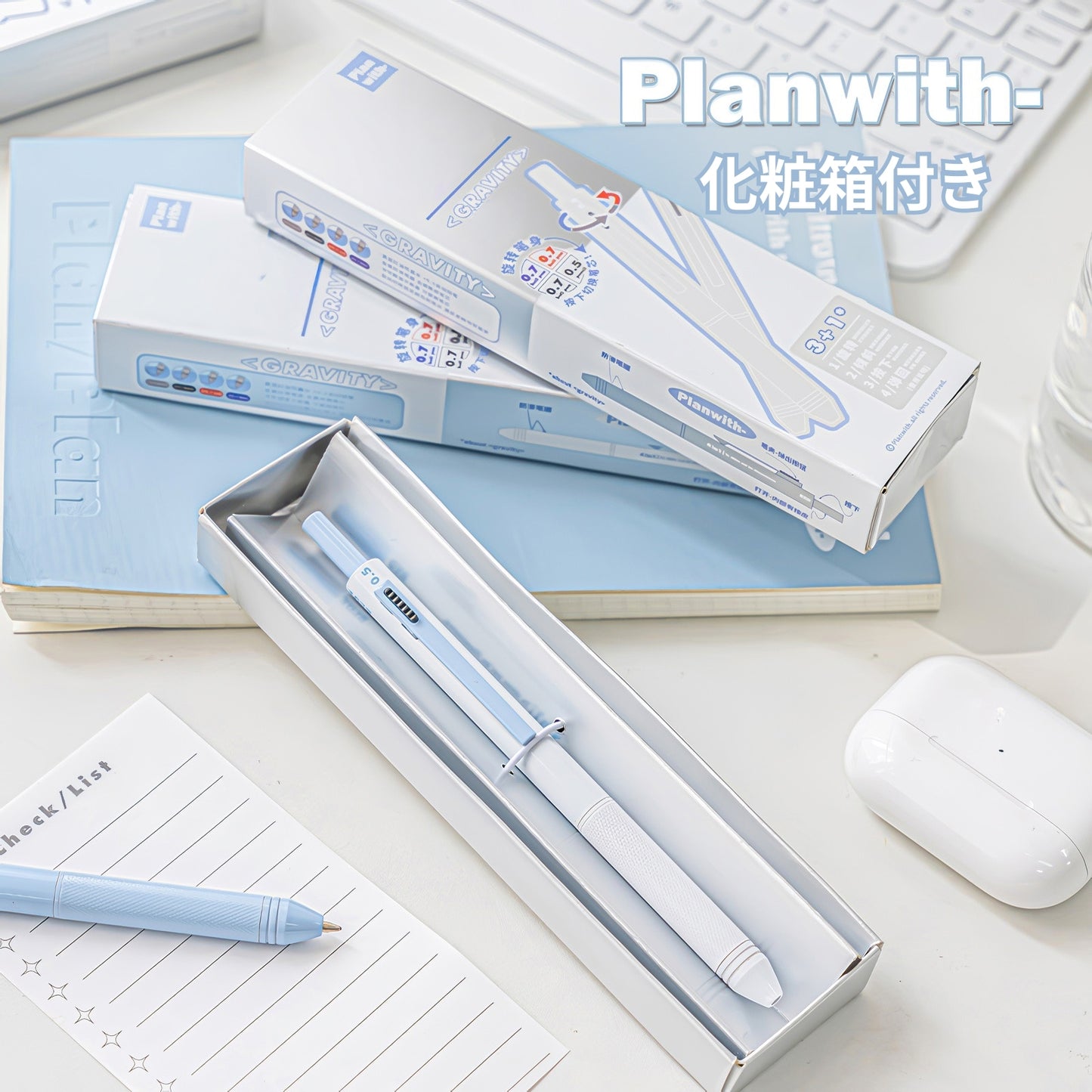 【新発売】4in1 多機能ペン ノック式 3色ボールペン（黒・赤・青）＋シャープペン 傾けて切替 消しゴム付き 高級感ケース付 勉強・ビジネス対応