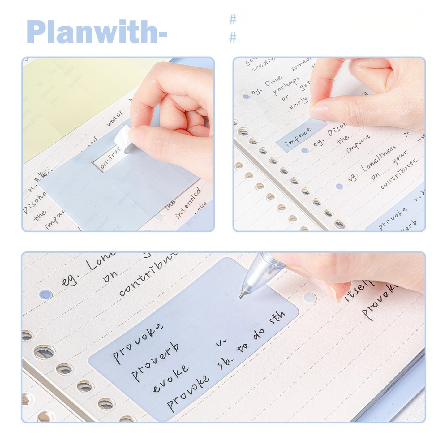 【新発売】Planwith ルーズリーフバインダー B5 ノート おしゃれ くすみカラー かわいい 書けるインデックスシール 透明仕切り付き 防水PPカバー