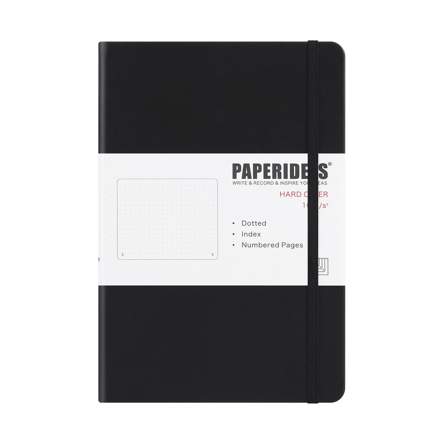 PAPERIDEAS Notebook, hard cover, A5 size (14.3 x 21 cm),  Ruled, Squared, and Dotted Pages,  with elastic band