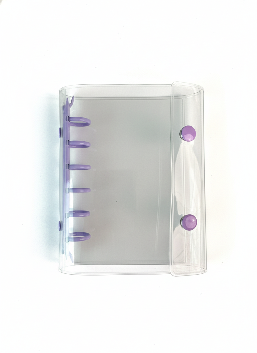 透明 シール帳 A7サイズ ダブルボタン PVCカバー カラフルリング 6穴 ミニ手帳 ノート 学生用 メモ 推し活 コラージュにも