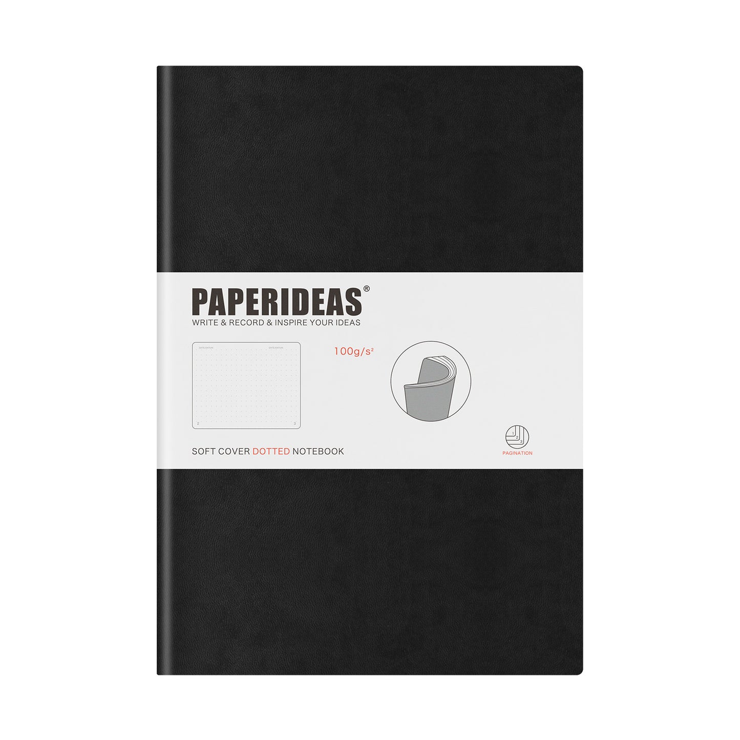 PAPERIDEAS Notebook B5 size (17.2cm wide x 24.6cm long) Leather soft cover All pages numbered Ruled, Squared, Dotted