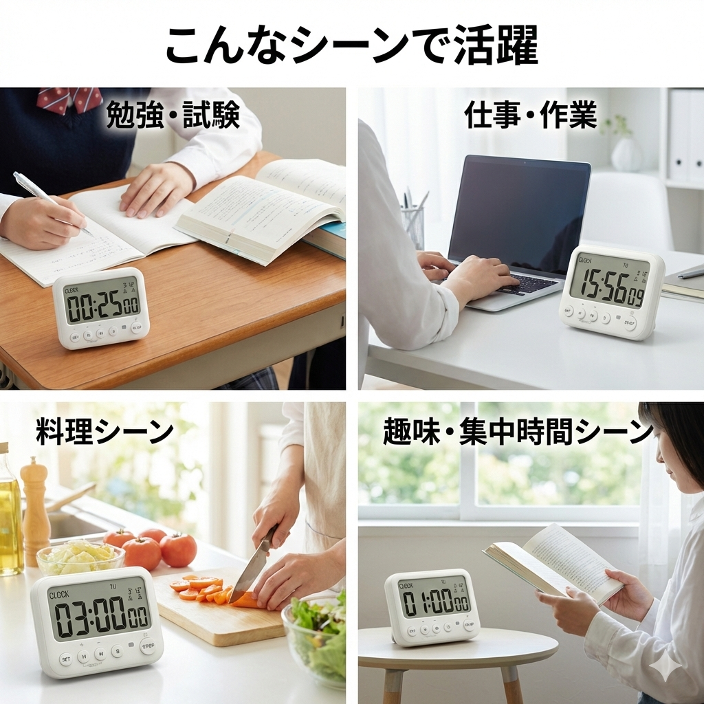 K&Z 学習タイマー 多機能【勉強・試験・キッチンに最適】大画面見やすい 強力マグネット&スタンド付き 赤色フラッシュ/振動アラーム 消音機能 最大100時間計測 学習タイマー