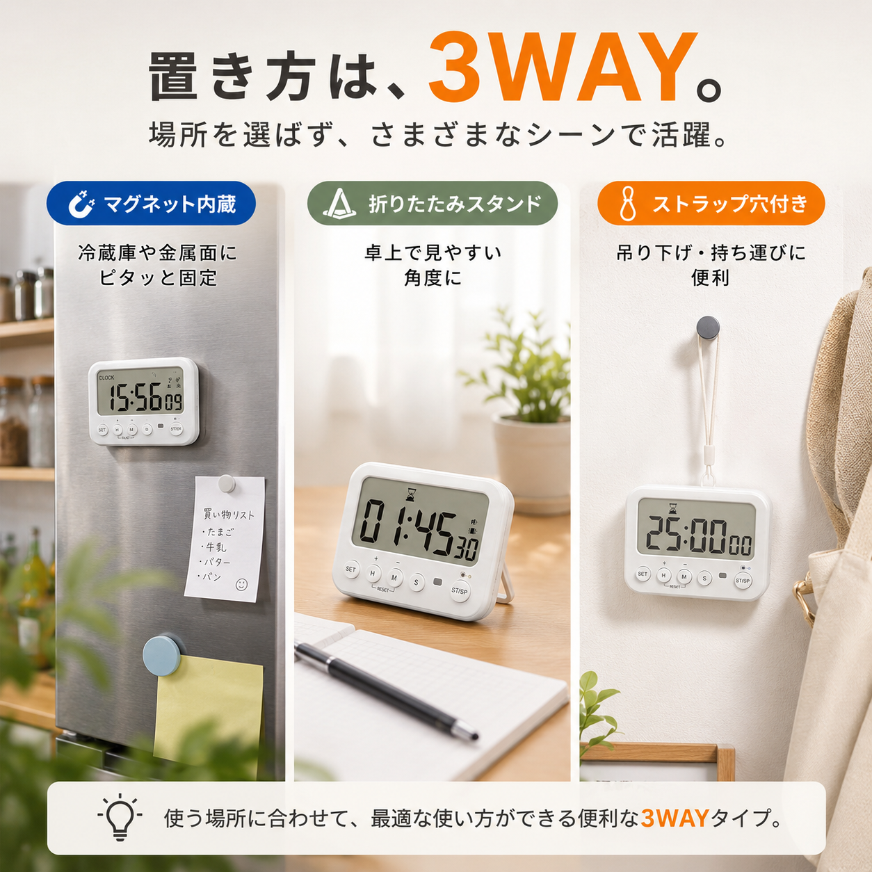 K&Z タイマー165 マグネット・スタンド・ストラップの3WAY