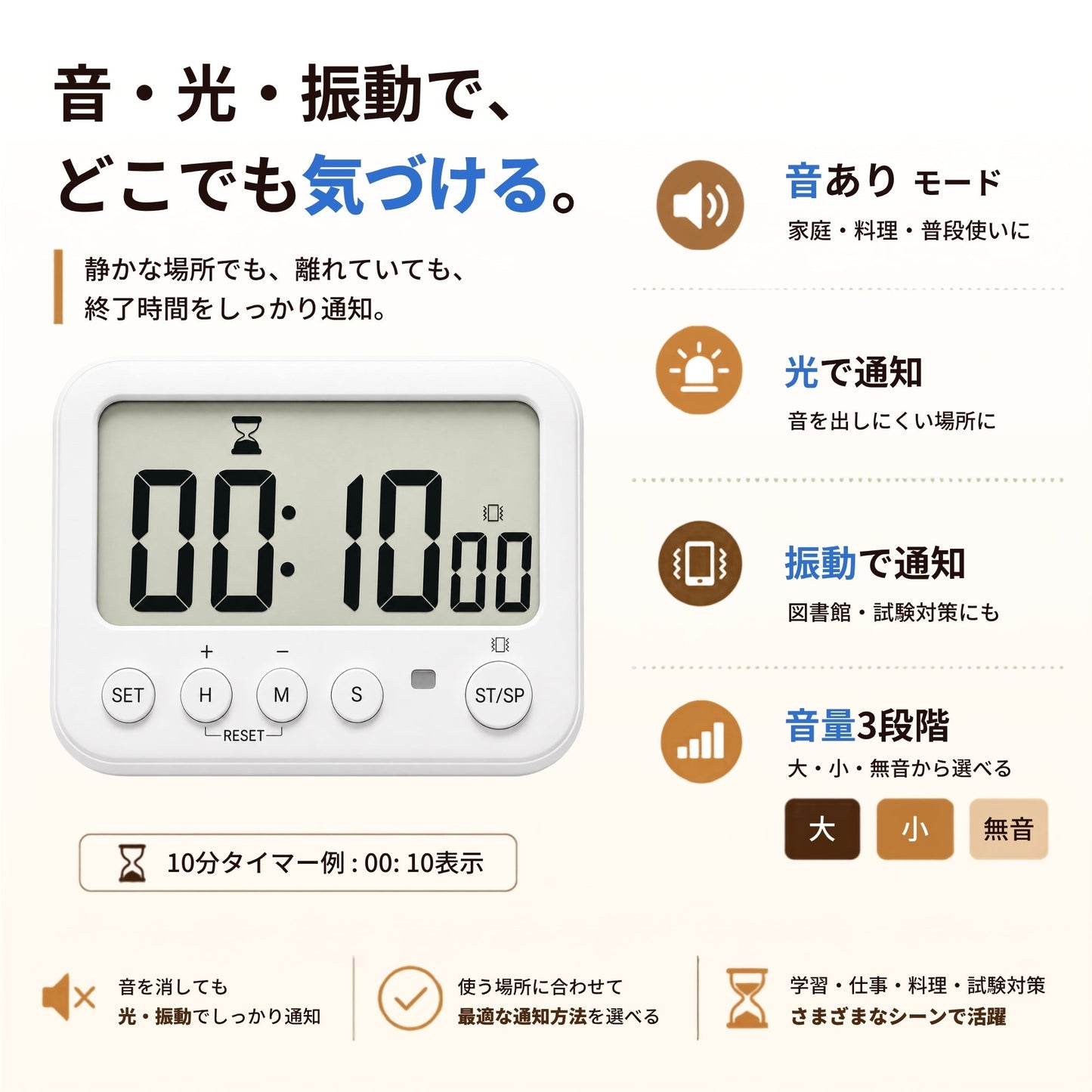 K&Z タイマー165 音・光・振動の通知方法