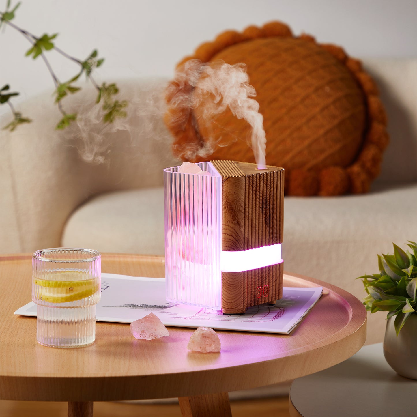 多機能アロマセラピーディフューザー：カスタマイズ可能なLED7色変換ライト搭載