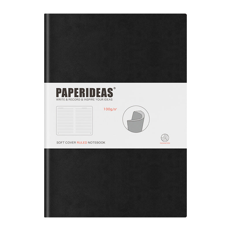 PAPERIDEAS Notebook B5 size (17.2cm wide x 24.6cm long) Leather soft cover All pages numbered Ruled, Squared, Dotted